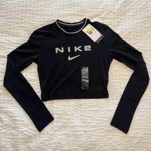 Nike Women's Navy Long Sleeve Crop Top